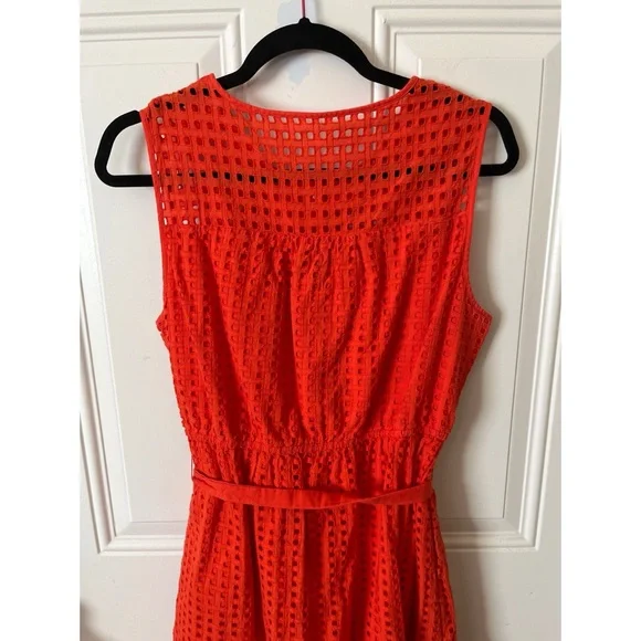 J. Crew All Over Eyelet Sleeveless Button-Down Belted Dress in Red. - Picture 8 of 9